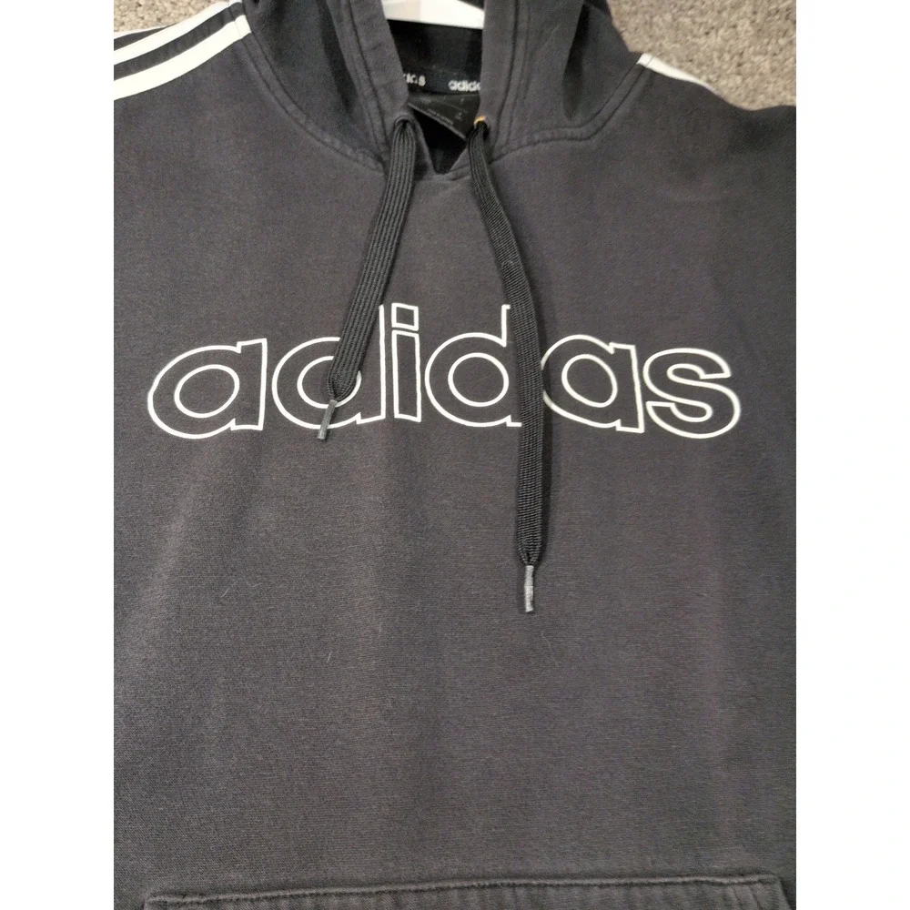 Adidas Mens Essentials 3-Stripes Pullover Hoodie Black White Logo Size L